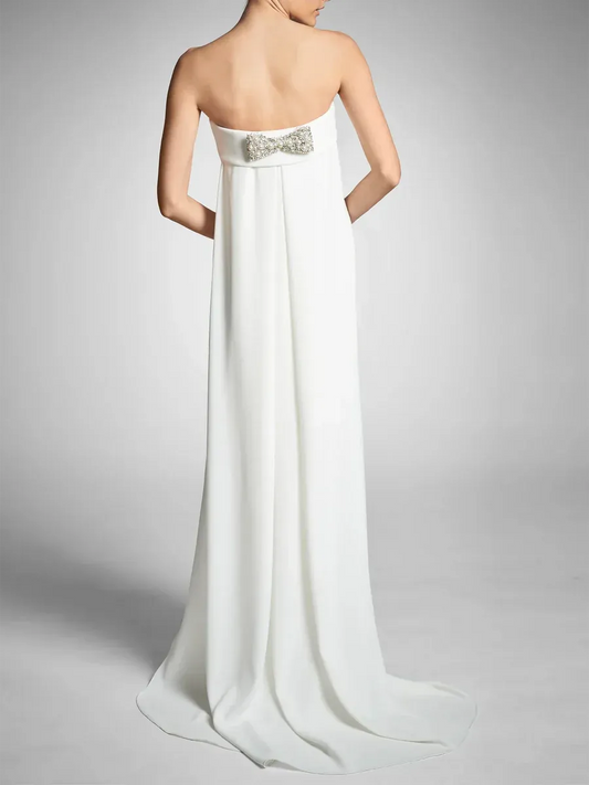 Strapless Crepe Draped Wedding Dress - Yihuiw by Yihuiw