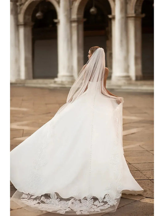 A-Line Strapless Crepe High Slit Wedding Dress - Yihuiw by Yihuiw