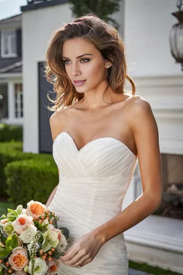 Mermaid Sweetheart Chiffon Button Back Ruched Wedding Dress - Yihuiw by Yihuiw