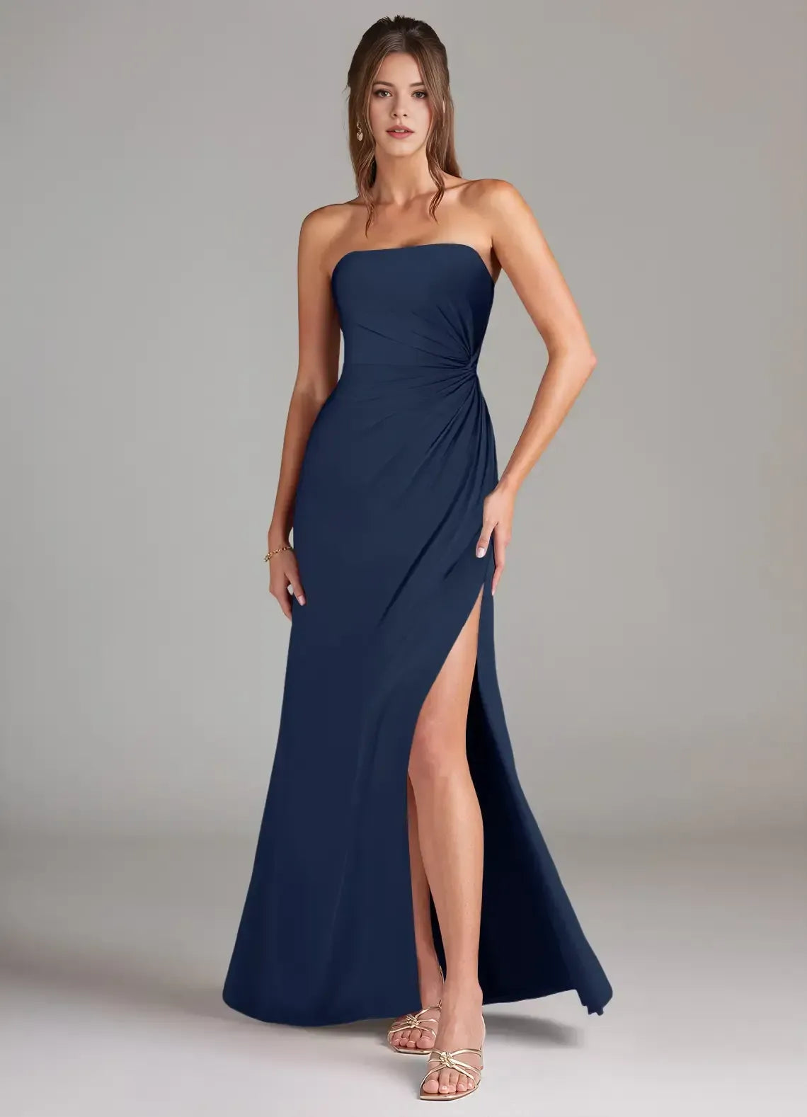 A-Line Strapless Chiffon High Slit Wedding Dress - Yihuiw by Yihuiw