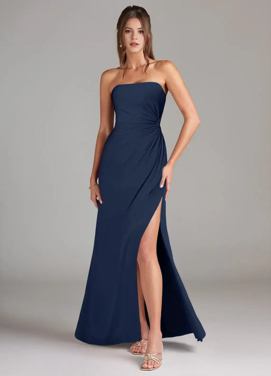 A-Line Strapless Chiffon High Slit Wedding Dress - Yihuiw by Yihuiw