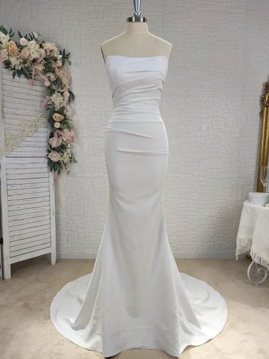 Mermaid Strapless Satin Ruched Wedding Dress - Yihuiw by Yihuiw