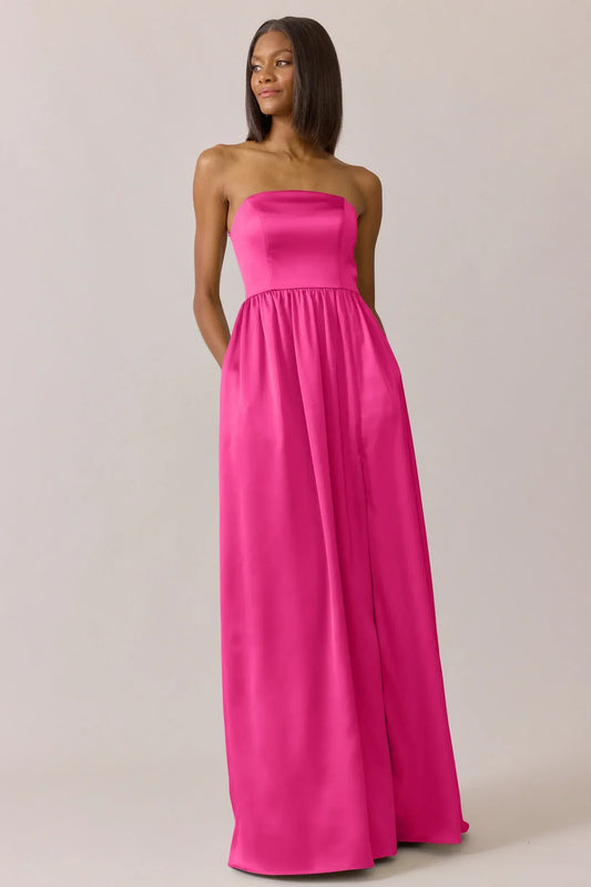 A-Line Strapless Satin Wedding Dress - Yihuiw by Yihuiw