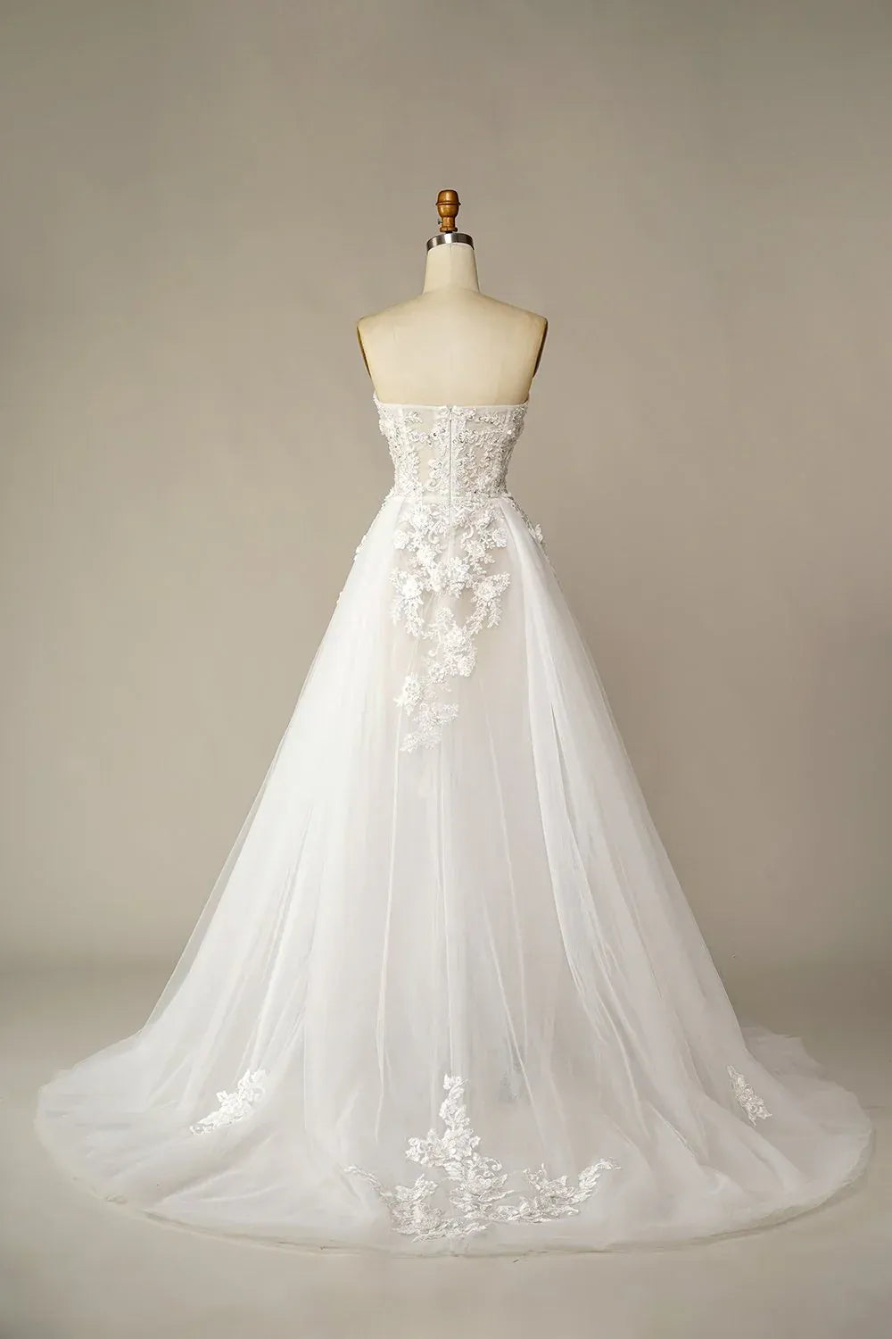 A-Line Sweetheart Tulle Train Wedding Dress - Yihuiw by Yihuiw