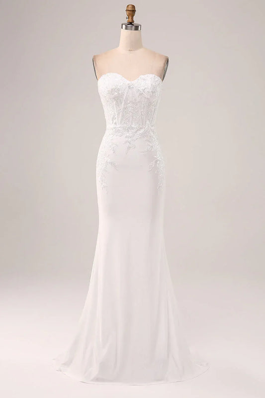 Mermaid Sweetheart Chiffon Lace-Up Back Train Wedding Dress - Yihuiw by Yihuiw