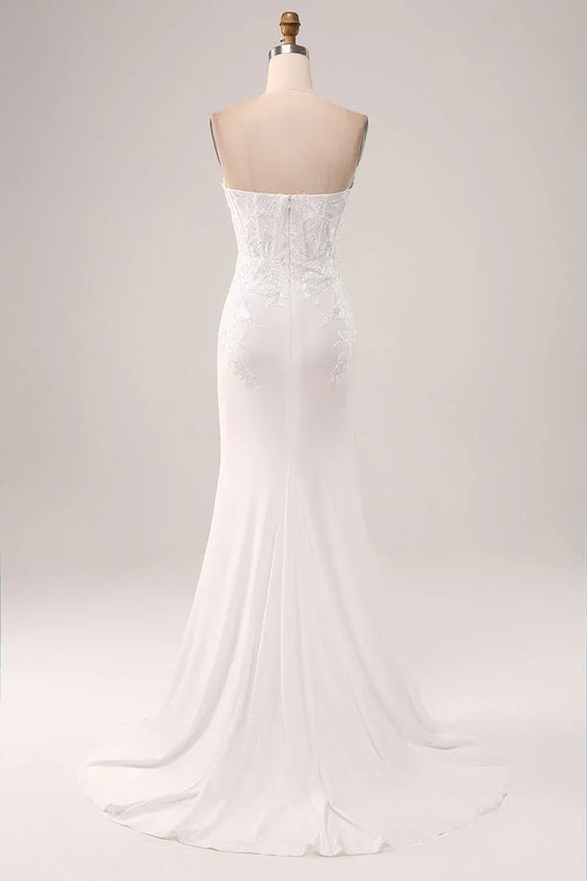 Mermaid Sweetheart Chiffon Lace-Up Back Train Wedding Dress - Yihuiw by Yihuiw