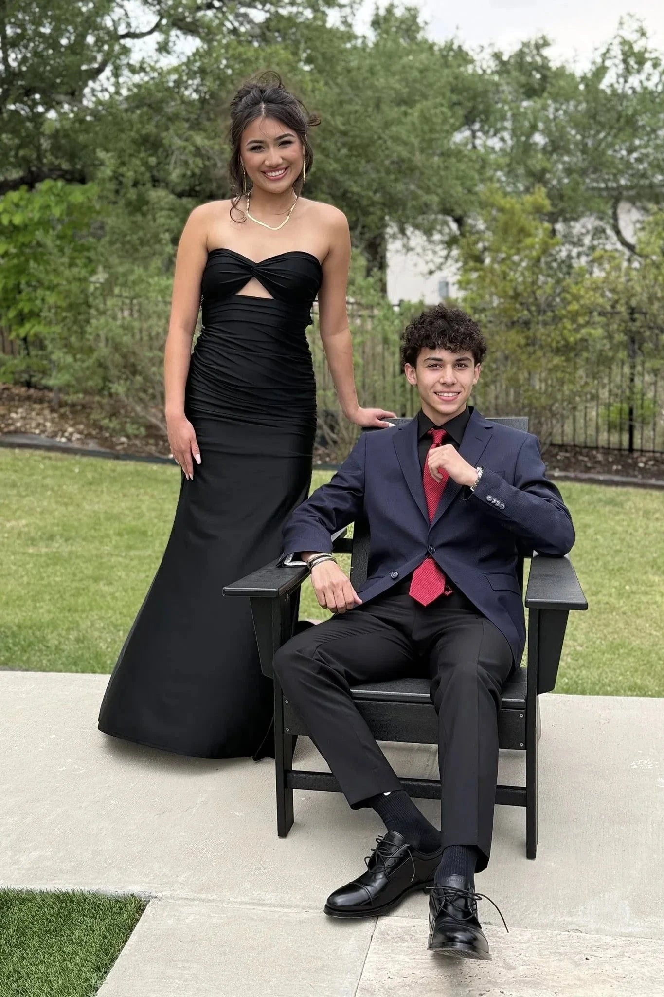 Strapless Ruched Mermaid Prom Dress with Cutout Back and High Slit by JiMiss Dresses