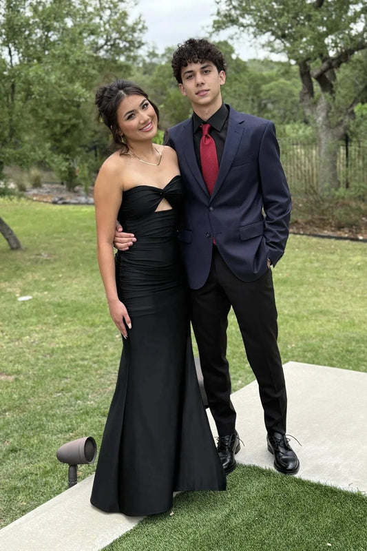 Strapless Ruched Mermaid Prom Dress with Cutout Back and High Slit by JiMiss Dresses