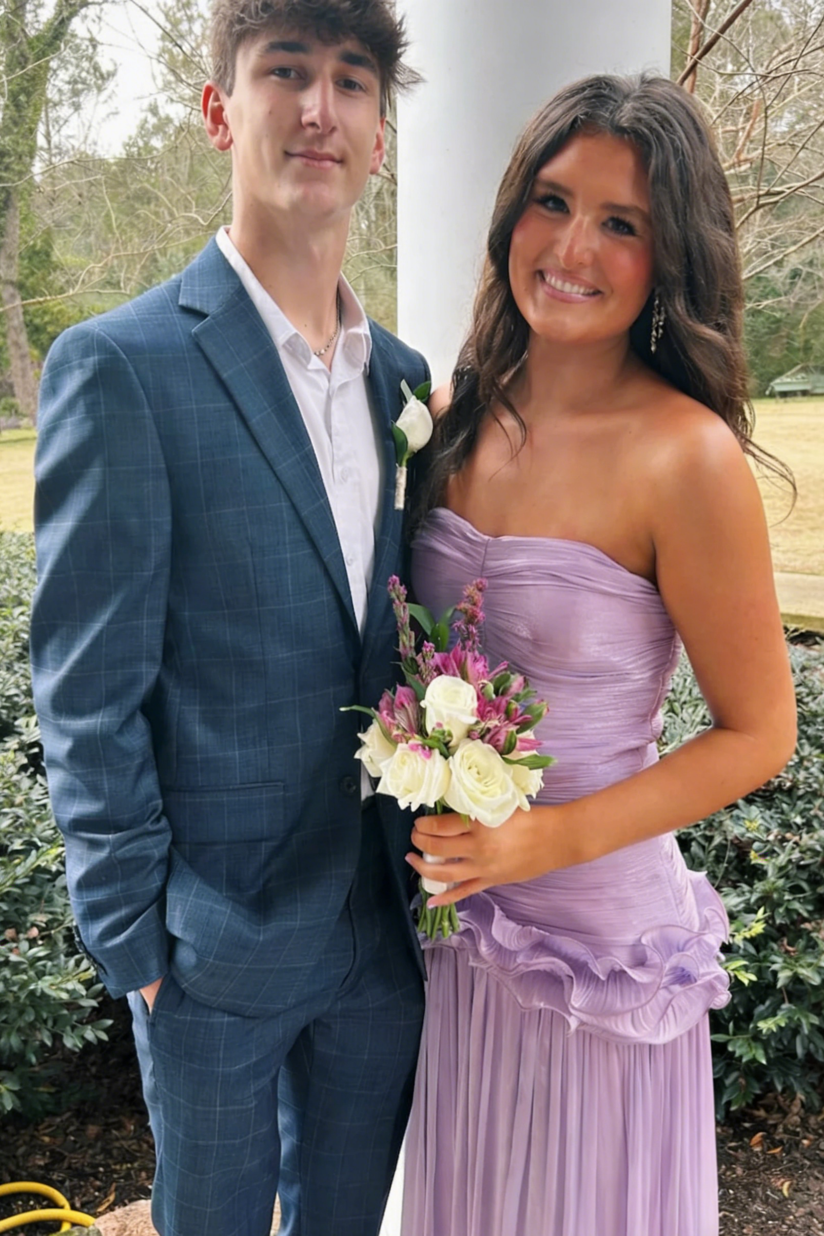Strapless Ruched Prom Dress with Ruffle Detail, Pleated Skirt and Floor-Length Silhouette by JiMiss Dresses