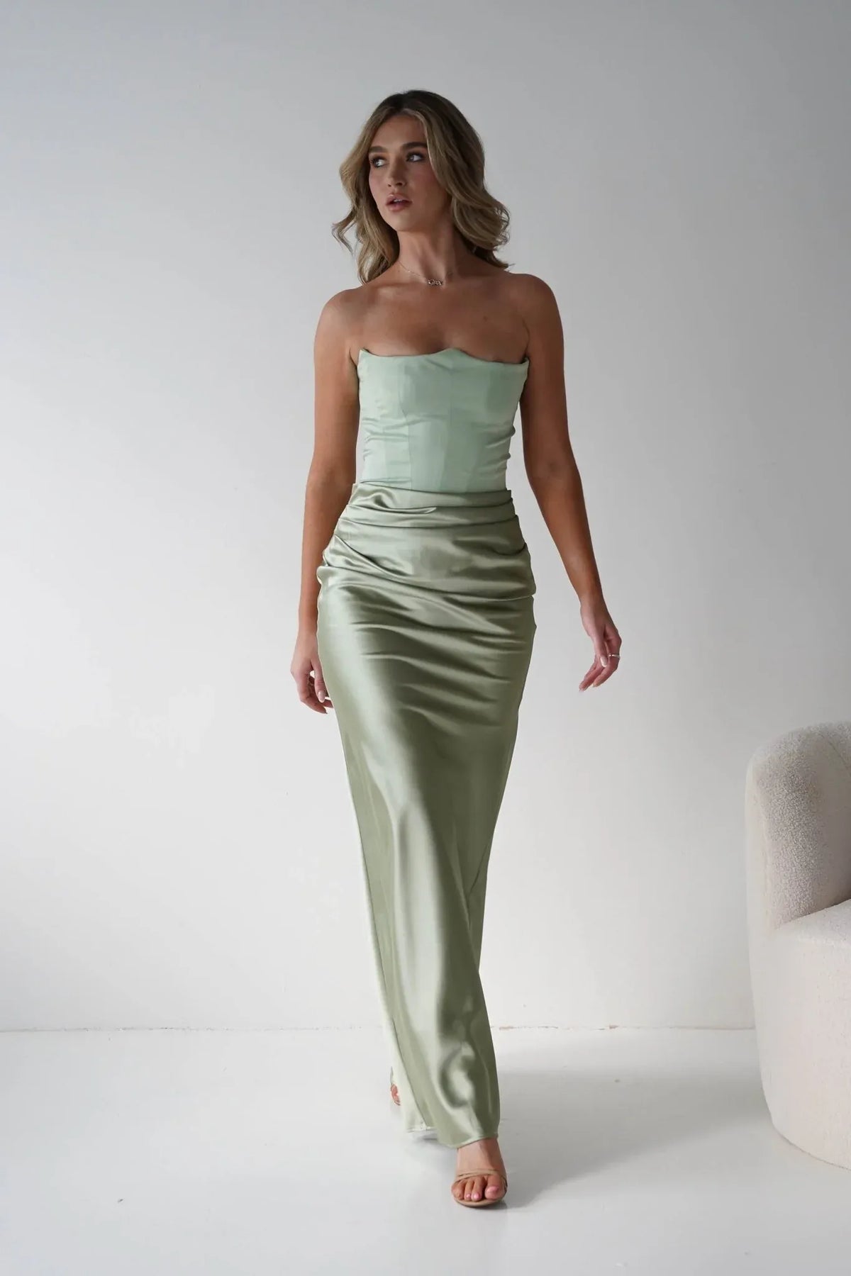 Sage Green Mermaid Strapless Satin Wedding Dress - Yihuiw by Yihuiw