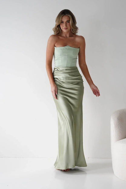 Sage Green Mermaid Strapless Satin Wedding Dress - Yihuiw by Yihuiw