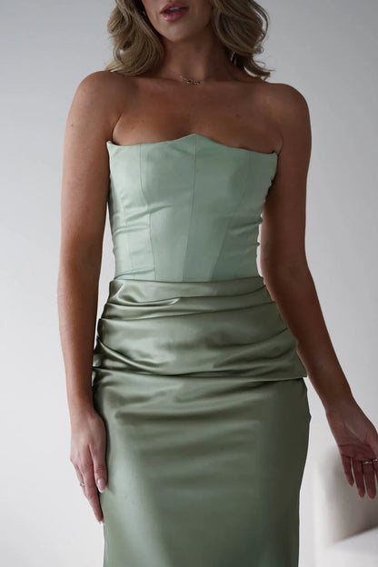 Sage Green Mermaid Strapless Satin Wedding Dress - Yihuiw by Yihuiw