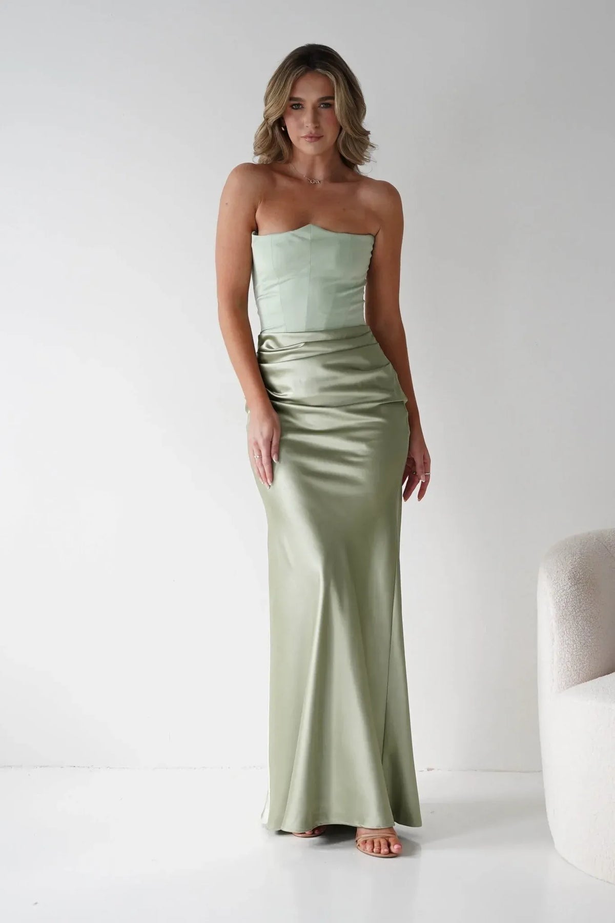 Sage Green Mermaid Strapless Satin Wedding Dress - Yihuiw by Yihuiw