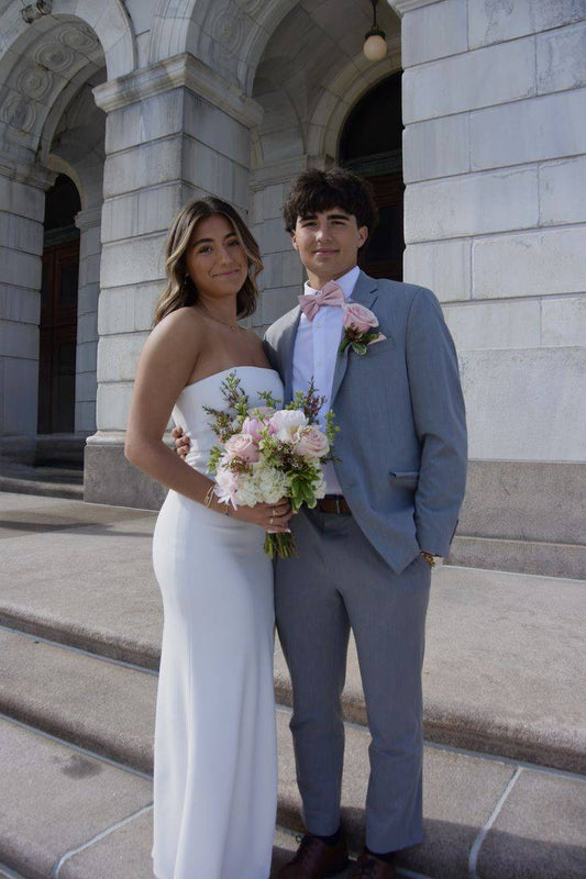 Strapless Satin Prom Dress with High Slit and Open Back by JiMiss Dresses