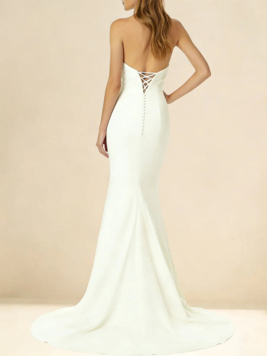 Strapless Straight-Neck Wedding Dress with Tiered Bodice & Lace-Up Back