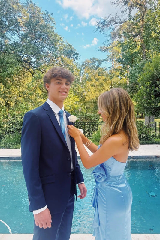 Strapless Sweetheart Satin Prom Dress Ruched Bow Decor High Slit Formal Evening Wedding Guest Long Gown by JiMiss Dresses