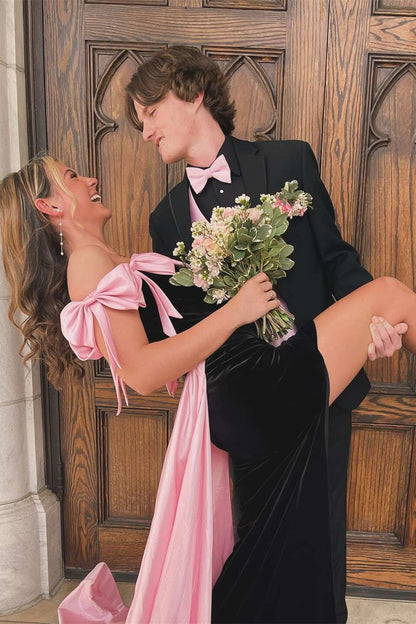 Strapless Velvet Prom Dress with Contrast Bow Detail & Detachable Overskirt by JiMiss Dresses
