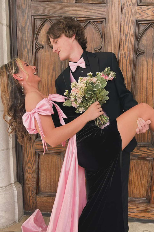 Strapless Velvet Prom Dress with Contrast Bow Detail & Detachable Overskirt by JiMiss Dresses