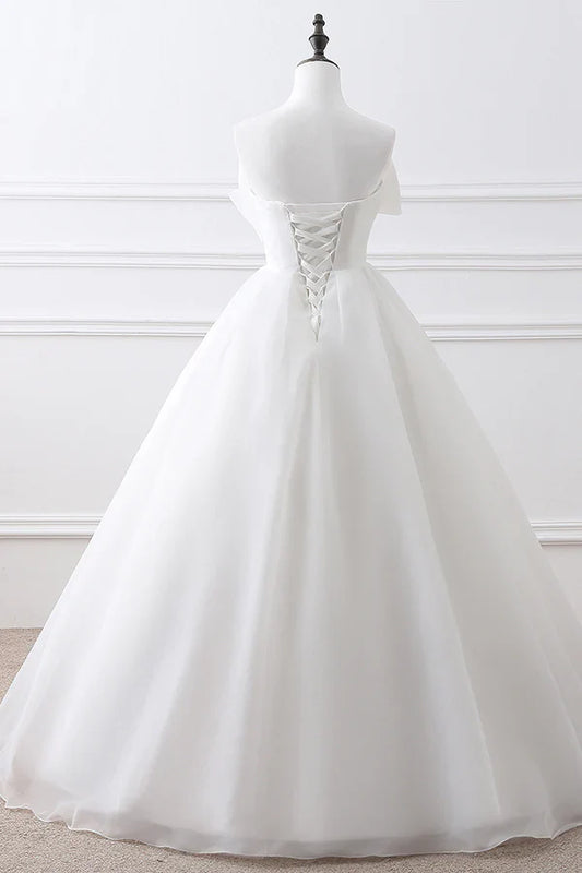 Strapless Organza Wedding Dresses with Oversized Front Bow, Lace-Up Corset Back and Voluminous Ball Dress Silhouette Bridal Dress