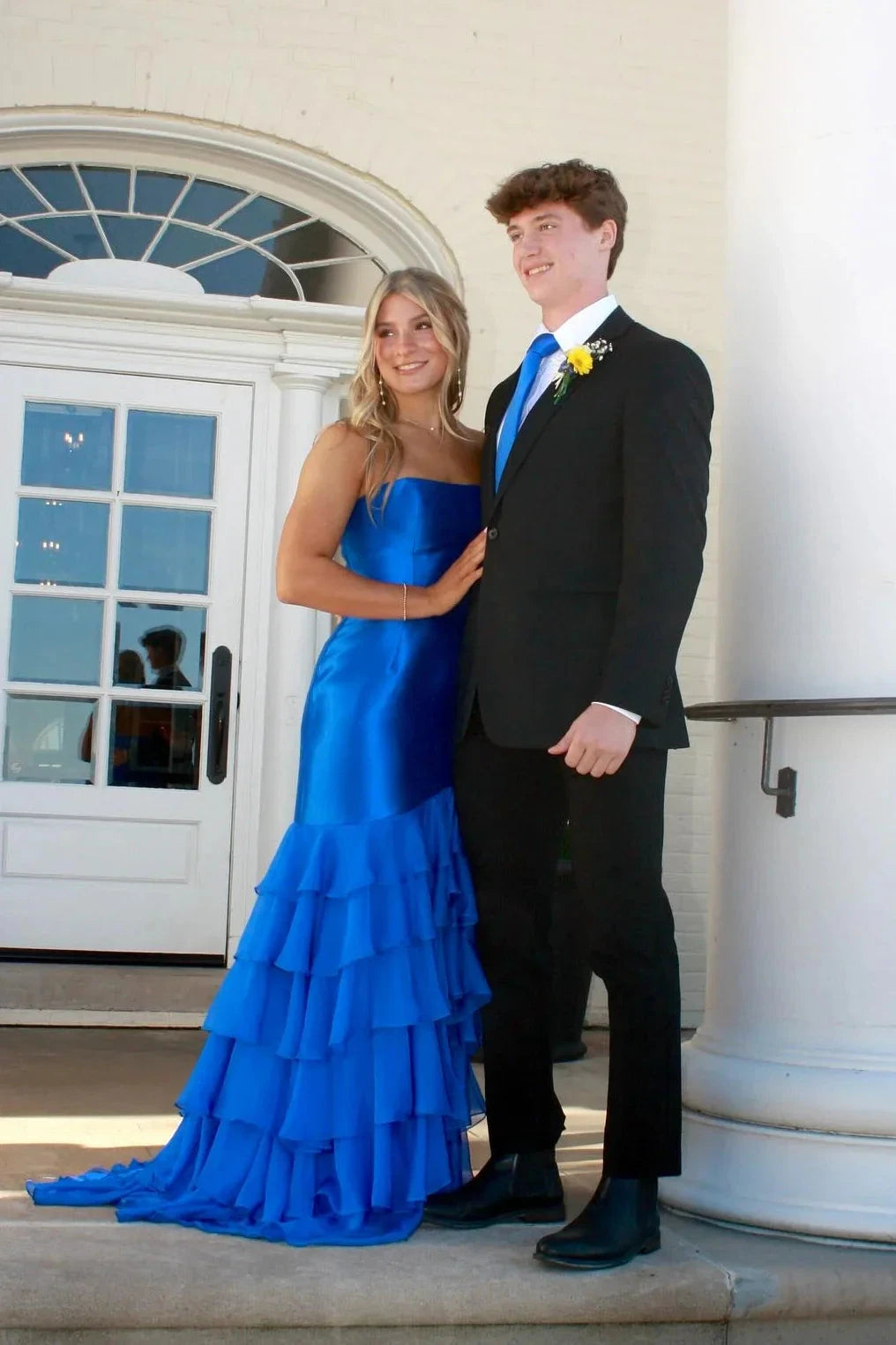 Strapless Satin Prom Dress with Layered Ruffle Mermaid Skirt & Mini Train by JiMiss Dresses