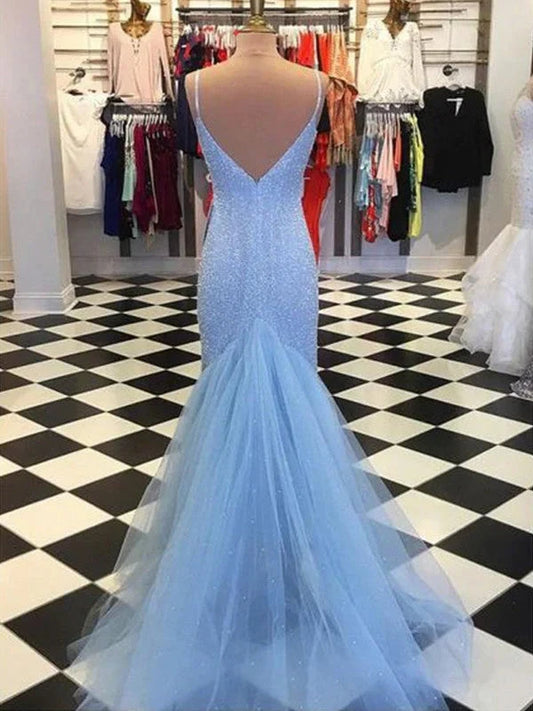 Straps Light Blue Sequin Prom Dresses simple gentle atmospheric and unique desi Bring summer colors to enhance whiteness by YiHuiw