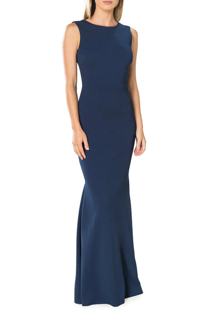 Streamlined Mermaid Crew Neck Sleeveless Deep V Back Floor Length For Ladies Evening Dress by YiHuiw