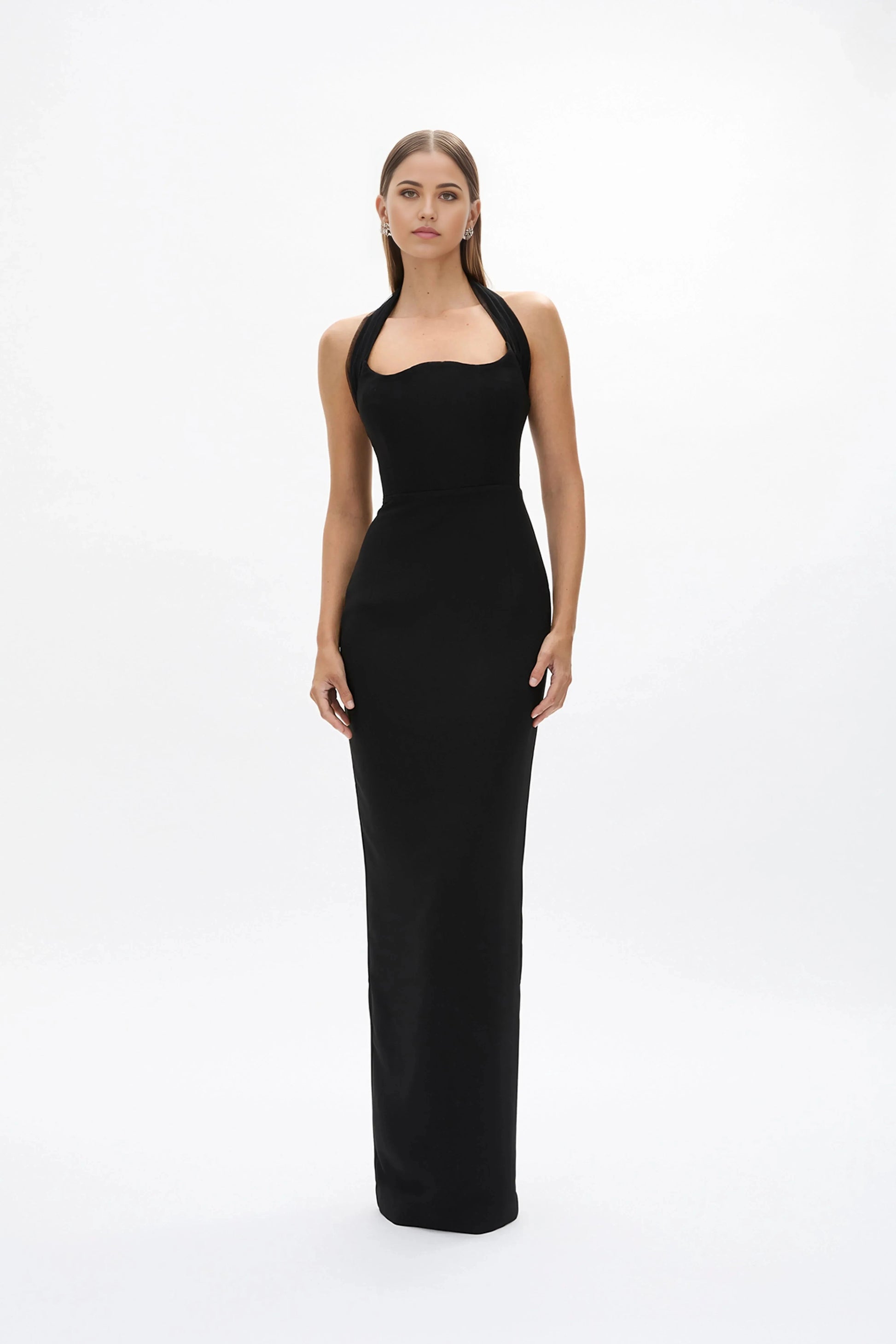 Streamlined Sheath Square Neck Halter Strap Open Back Floor Length Female Evening Dress by YiHuiw