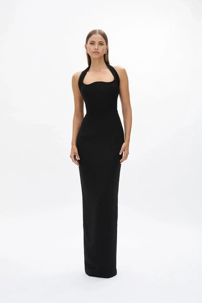 Streamlined Sheath Square Neck Halter Strap Open Back Floor Length Female Evening Dress by YiHuiw