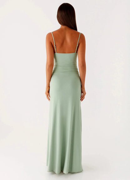 Streamlined A-Line Square-Neck Sleeveless Backless Ruched Floor-Length Prom Dress by YiHuiw