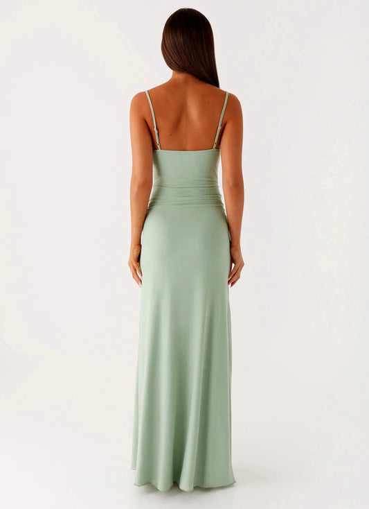Streamlined A-Line Square-Neck Sleeveless Backless Ruched Floor-Length Prom Dress by YiHuiw