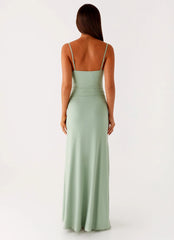 Streamlined A-Line Square-Neck Sleeveless Backless Ruched Floor-Length Prom Dress