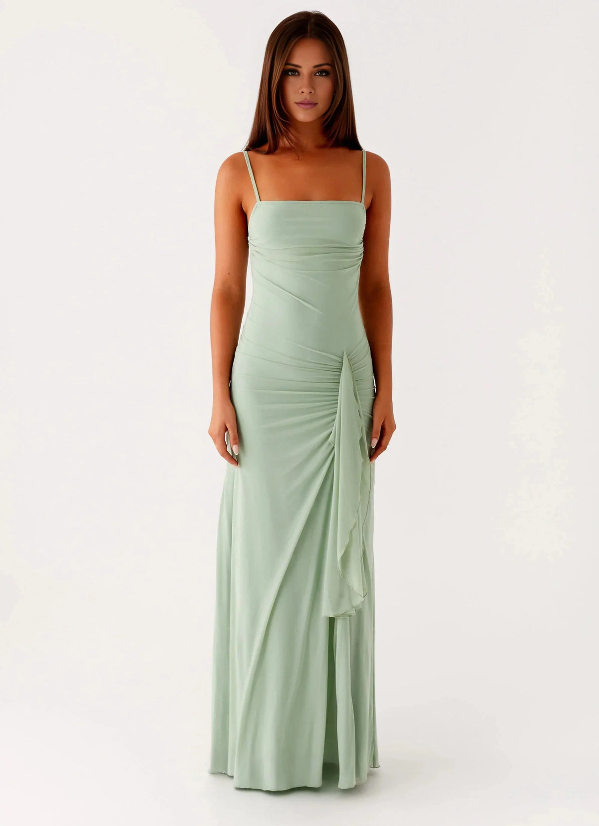 Streamlined A-Line Square-Neck Sleeveless Backless Ruched Floor-Length Prom Dress by YiHuiw