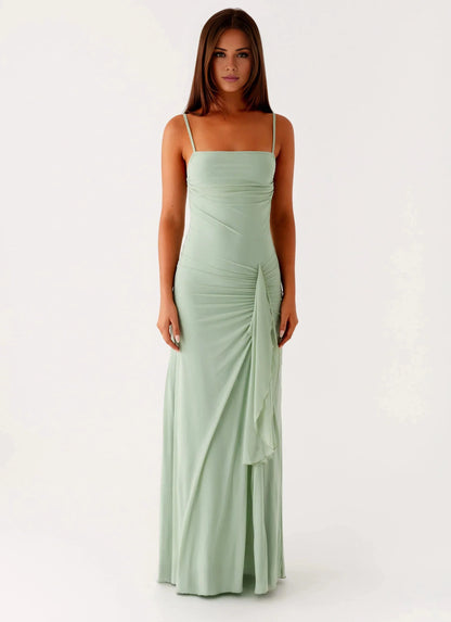 Streamlined A-Line Square-Neck Sleeveless Backless Ruched Floor-Length Prom Dress by YiHuiw