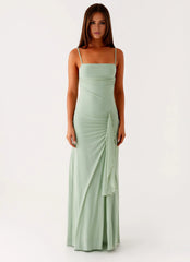 Streamlined A-Line Square-Neck Sleeveless Backless Ruched Floor-Length Prom Dress