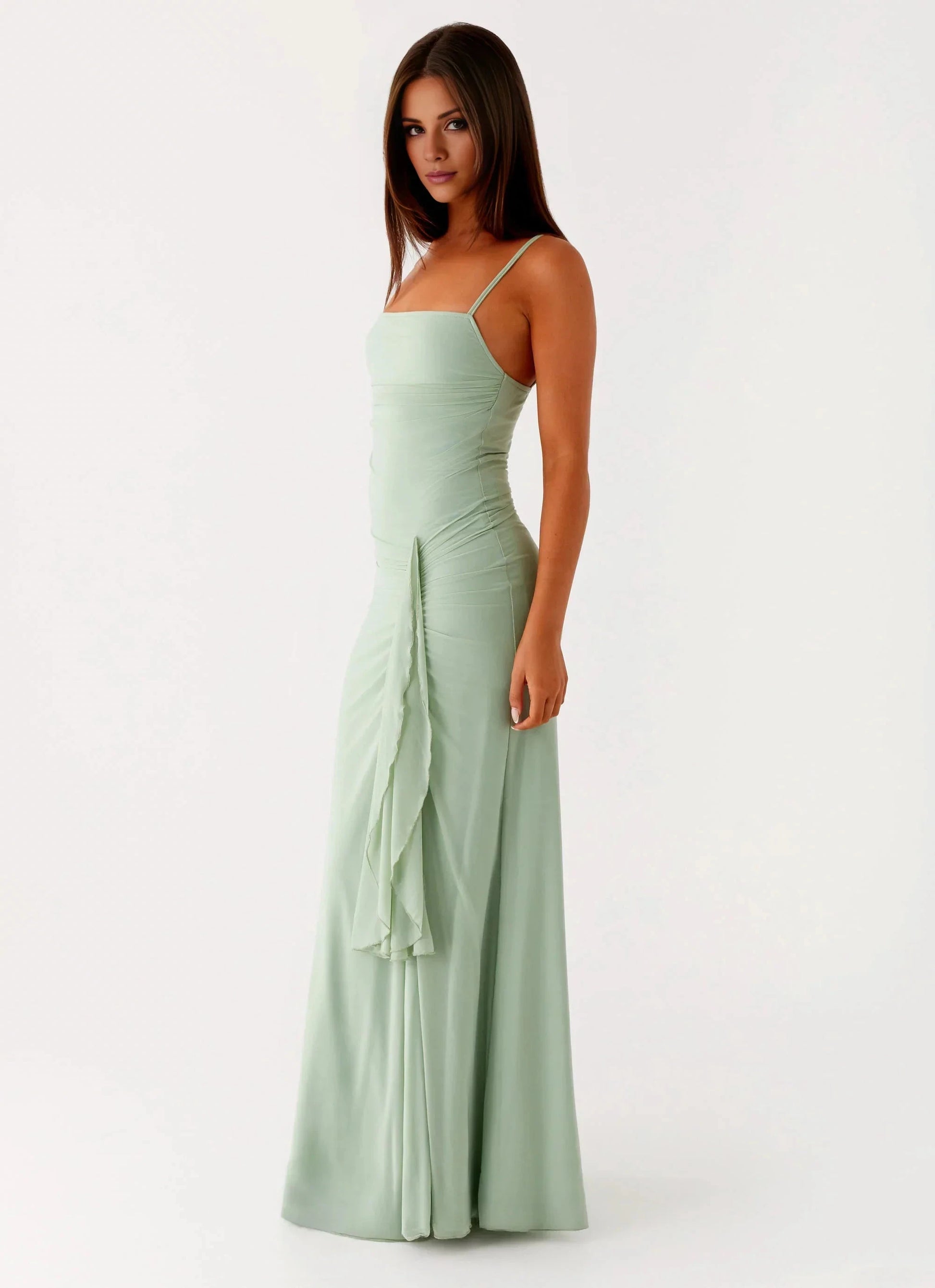Streamlined A-Line Square-Neck Sleeveless Backless Ruched Floor-Length Prom Dress by YiHuiw