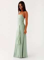 Streamlined A-Line Square-Neck Sleeveless Backless Ruched Floor-Length Prom Dress