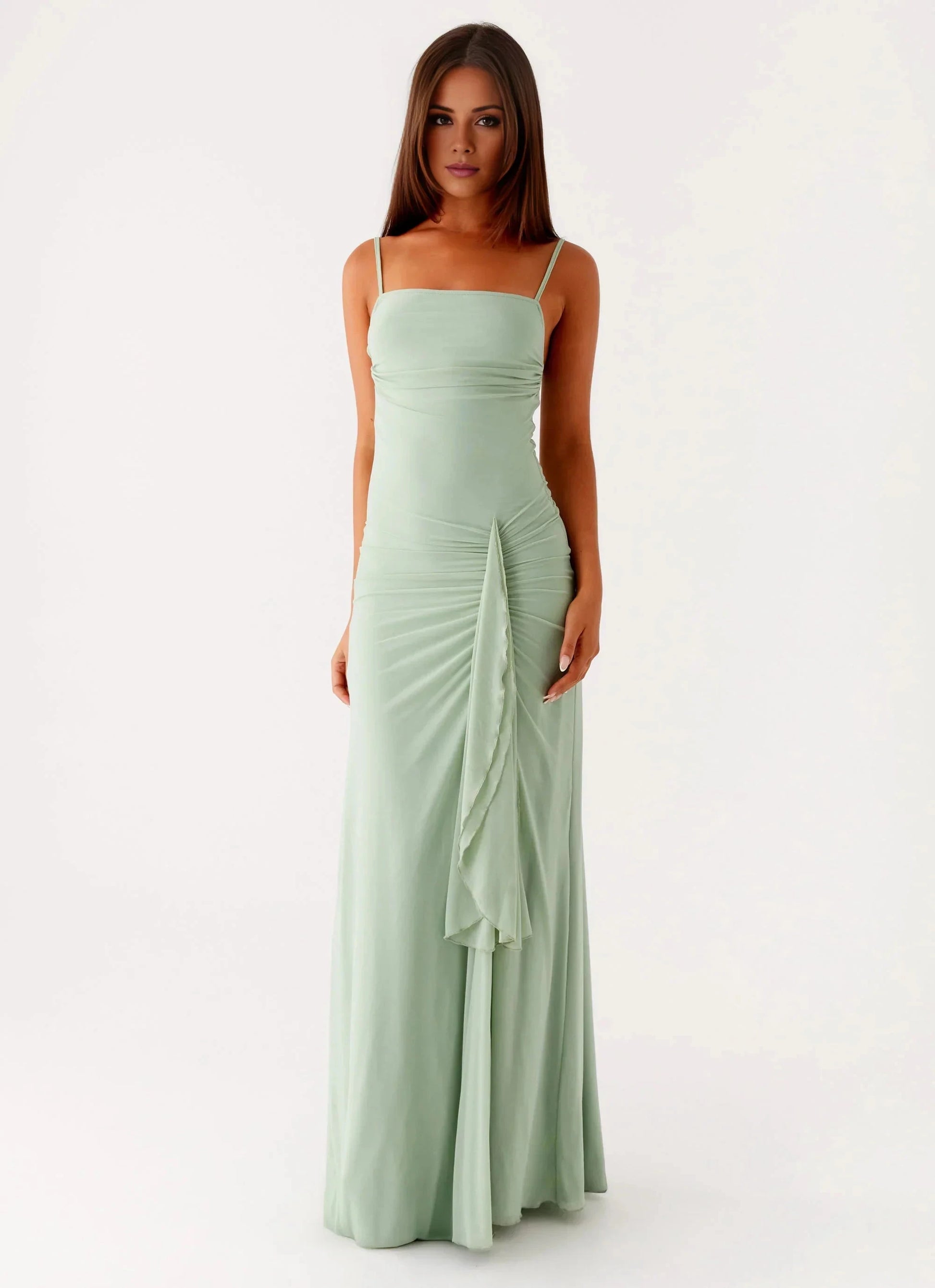 Streamlined A-Line Square-Neck Sleeveless Backless Ruched Floor-Length Prom Dress by YiHuiw