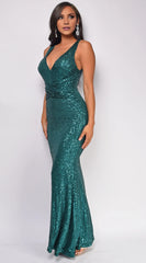 Streamlined Mermaid V Neck Sleeveless Plunging Open-Back Floor-Length Evening Dress
