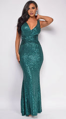 Streamlined Mermaid V Neck Sleeveless Plunging Open-Back Floor-Length Evening Dress