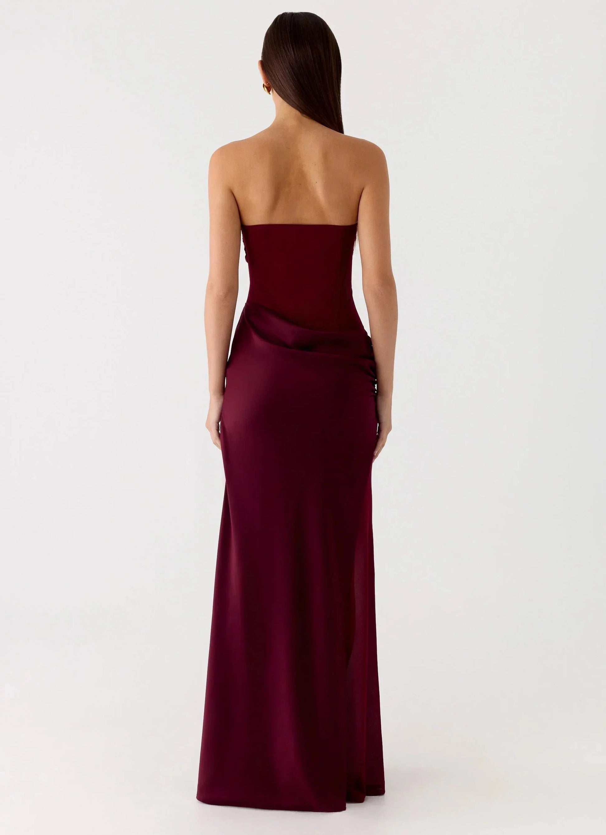 Streamlined Off the Shoulder Neck Strapless Ruched Satin Mermaid Floor-Length Prom Dress by YiHuiw