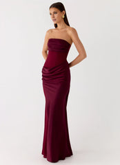 Streamlined Off the Shoulder Neck Strapless Ruched Satin Mermaid Floor-Length Prom Dress