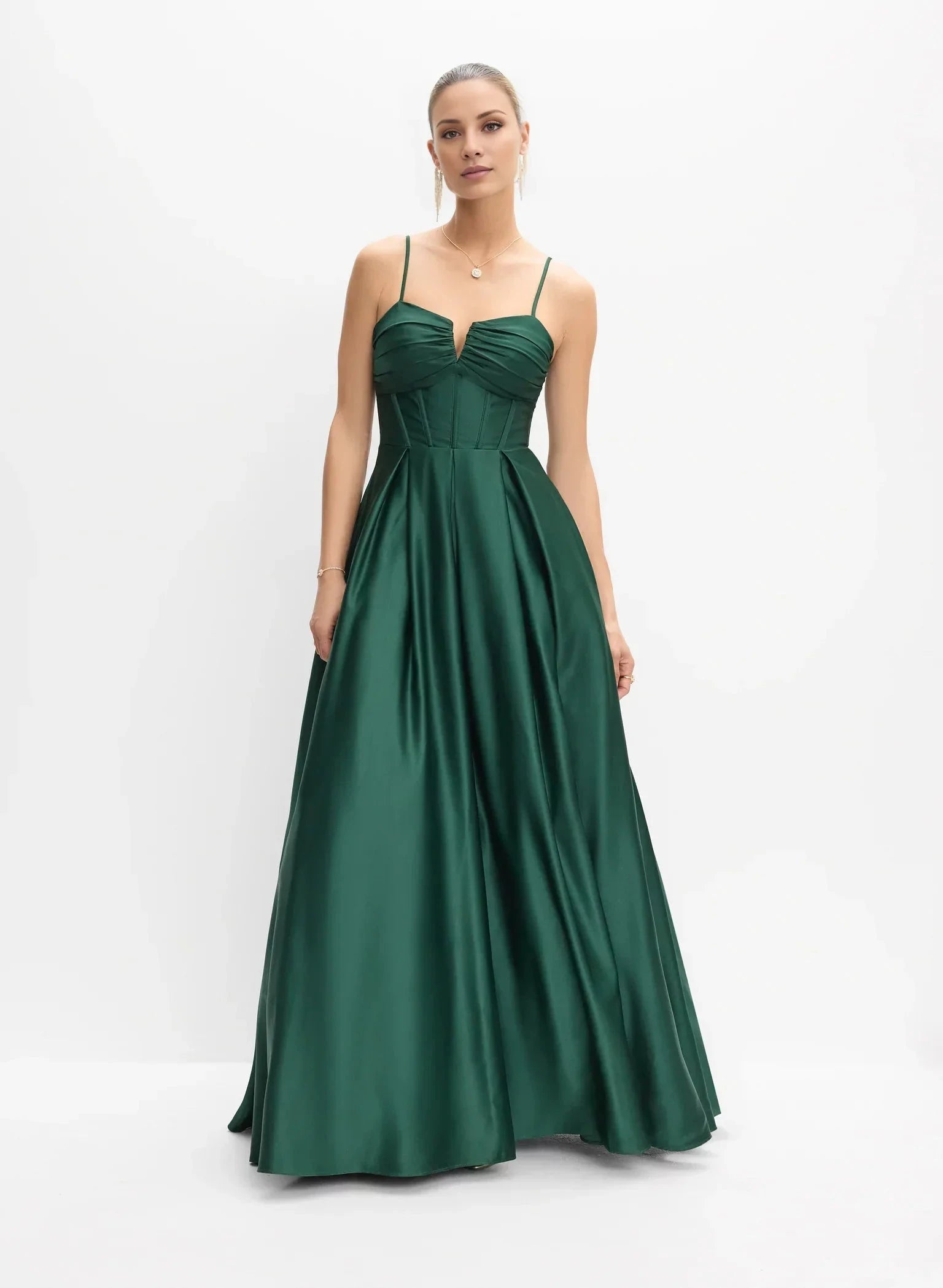 Streamlined Sweetheart Neck Sleeveless Spaghetti Strap Lace-Up Back A-Line Satin Floor-Length Evening Dress by YiHuiw