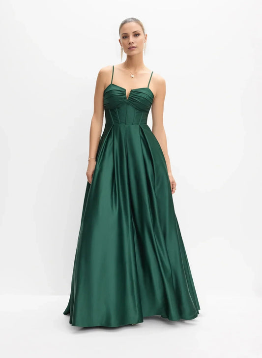 Streamlined Sweetheart Neck Sleeveless Spaghetti Strap Lace-Up Back A-Line Satin Floor-Length Evening Dress by YiHuiw