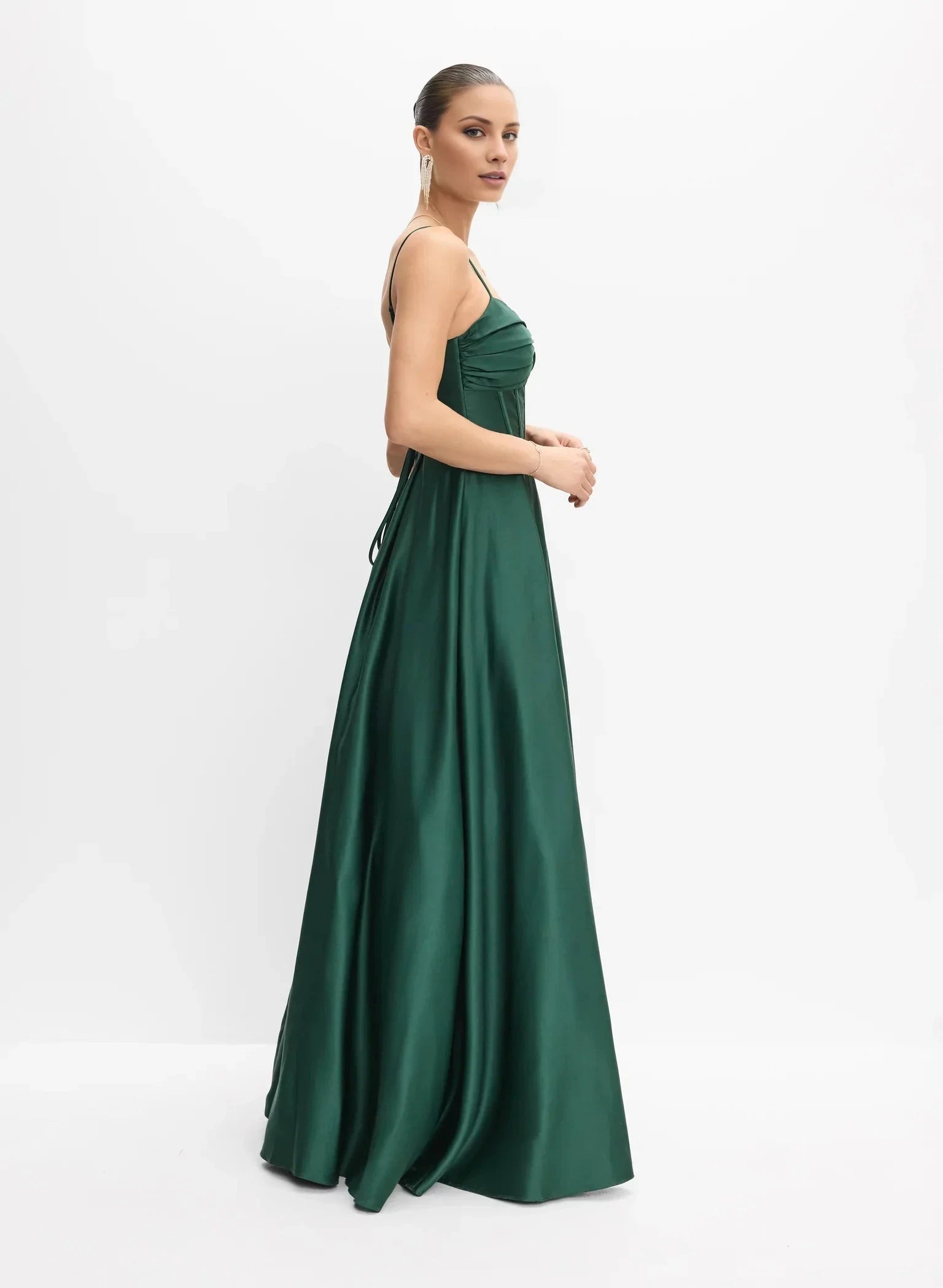 Streamlined Sweetheart Neck Sleeveless Spaghetti Strap Lace-Up Back A-Line Satin Floor-Length Evening Dress by YiHuiw