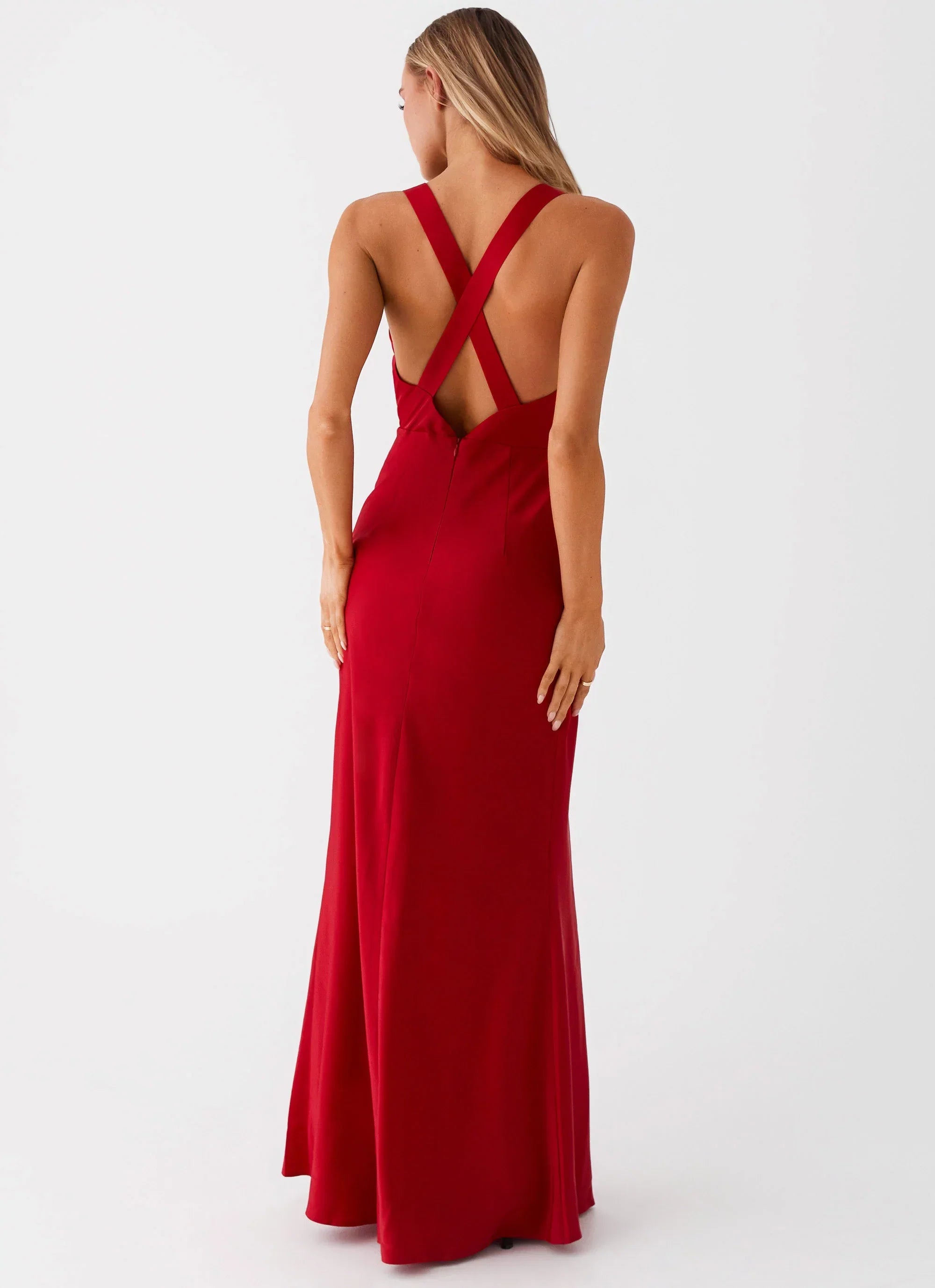 Streamlined V-Neck Sleeveless Cross-Back Mermaid Floor-Length Prom Dress
