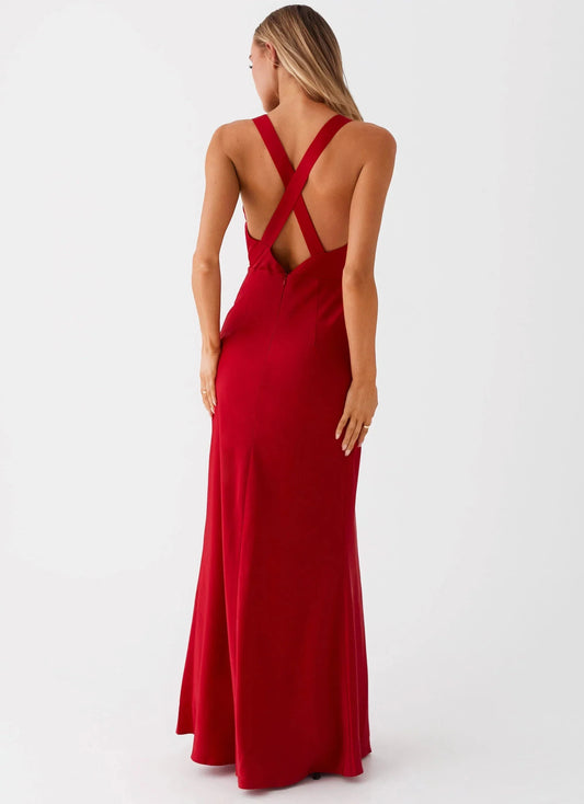 Streamlined V-Neck Sleeveless Cross-Back Mermaid Floor-Length Prom Dress by YiHuiw