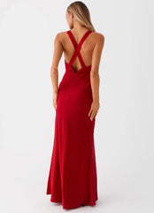 Streamlined V-Neck Sleeveless Cross-Back Mermaid Floor-Length Prom Dress