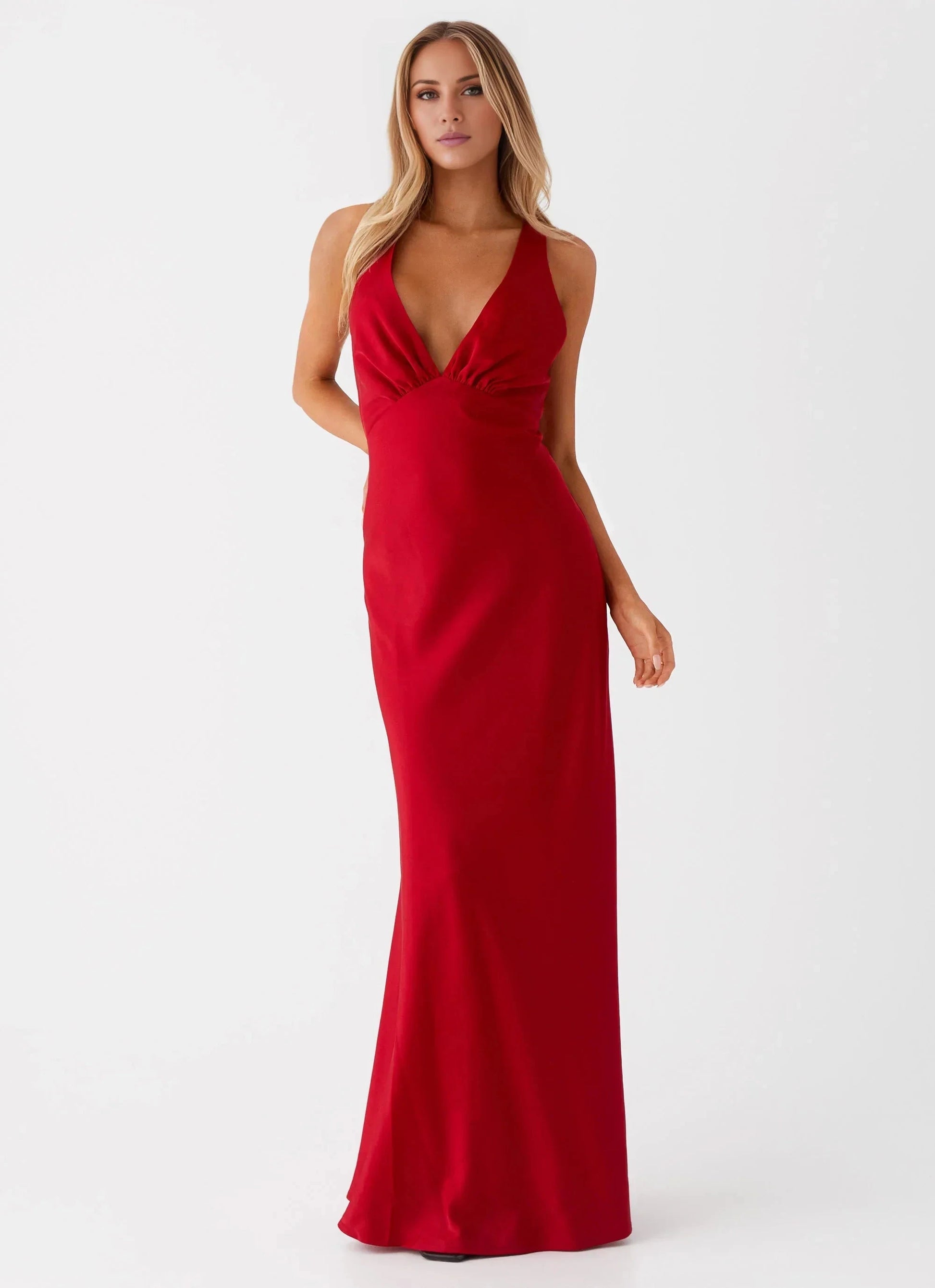 Streamlined V-Neck Sleeveless Cross-Back Mermaid Floor-Length Prom Dress by YiHuiw