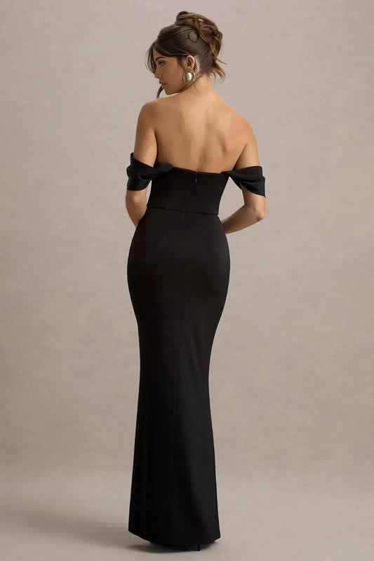 Striking Mermaid Off Shoulder Draped Sleeve Ruched High Slit Floor Length Prom Dress by YiHuiw