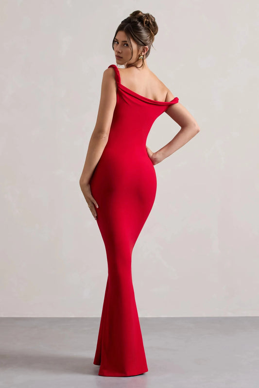 Striking Mermaid One Shoulder Draped Accent Sleeveless Floor Length Prom Dress by YiHuiw